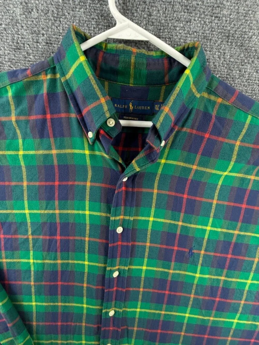 Ralph Lauren Performance Flannel Button Up Shirt Men Green Purple XLT Tall